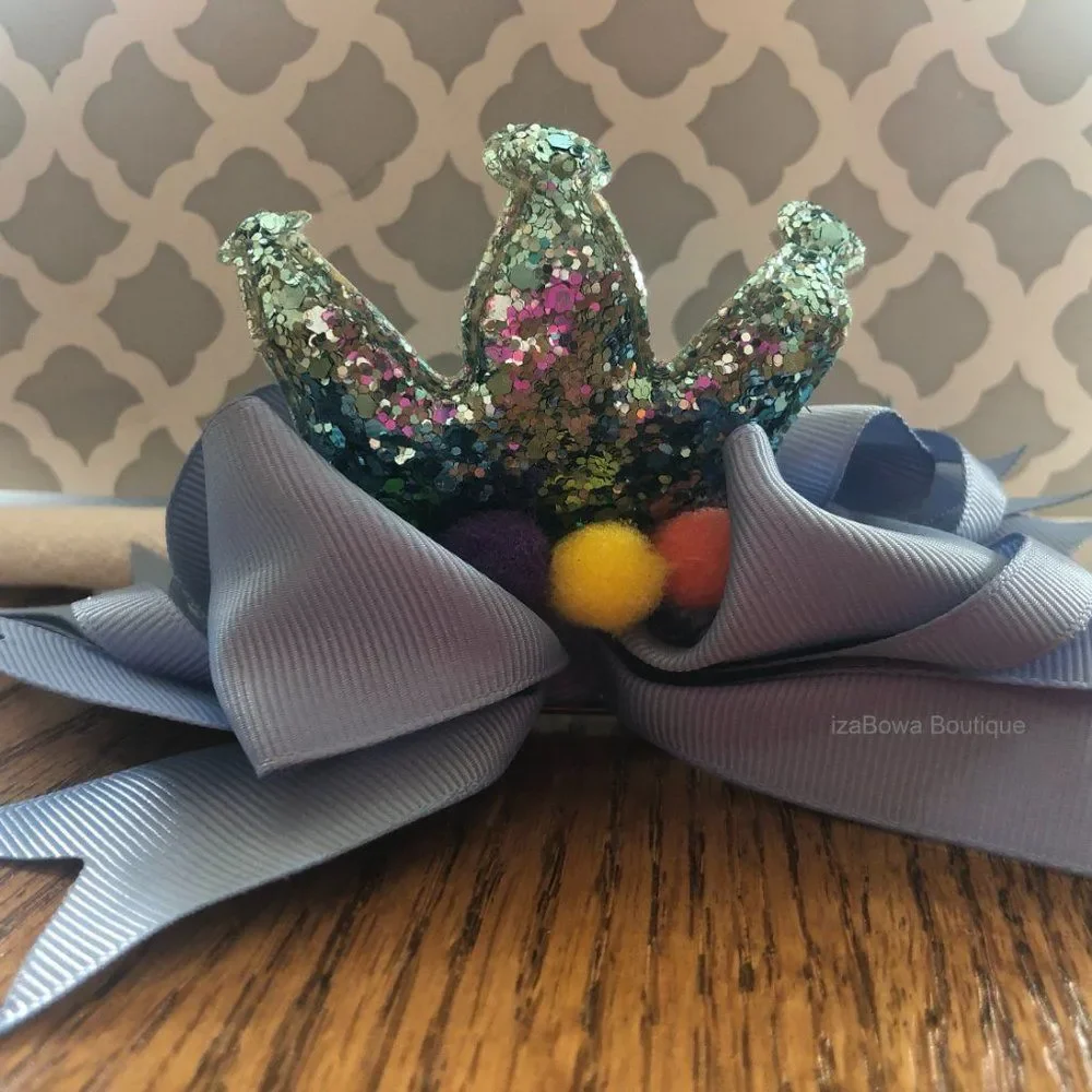 Periwinkle Crown Deluxe Bow  -kids- 5B1971  Handmade NWT Boutique